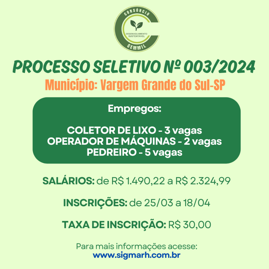 AMANHÃ É O ÚLTIMO DIA PARA INSCRIÇÕES NO PROCESSO SELETIVO DO CONSÓRCIO CEMMIL