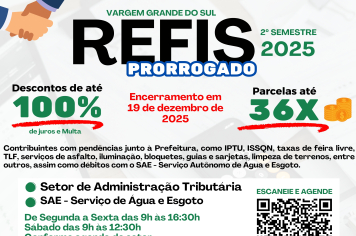 REFIS 2025 SEGUE COM PRORROGAÇÃO ATÉ 19 DE DEZEMBRO