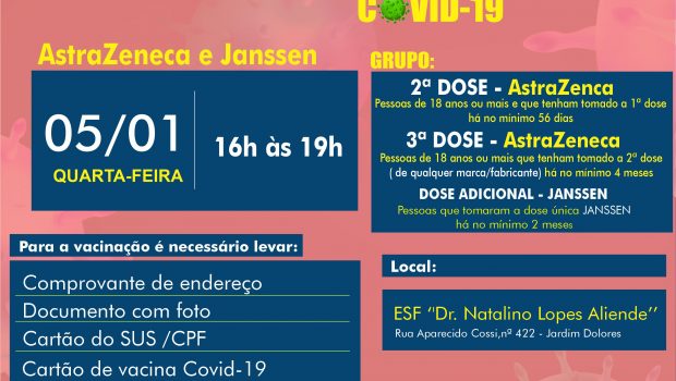 VACINAÇÃO 2ª, 3ª e Dose Adicional – ASTRAZENECA E JANSSEN