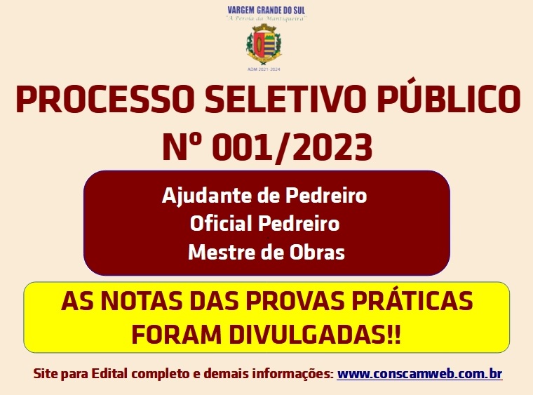 AS NOTAS DAS PROVAS PRÁTICAS DO PROCESSO SELETIVO PARA PEDREIROS FORAM DIVULGADAS
