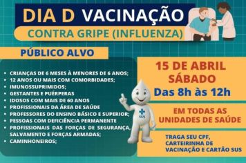 DIA D DA VACINAÇÃO CONTRA A GRIPE SERÁ NO PRÓXIMO SÁBADO (15)