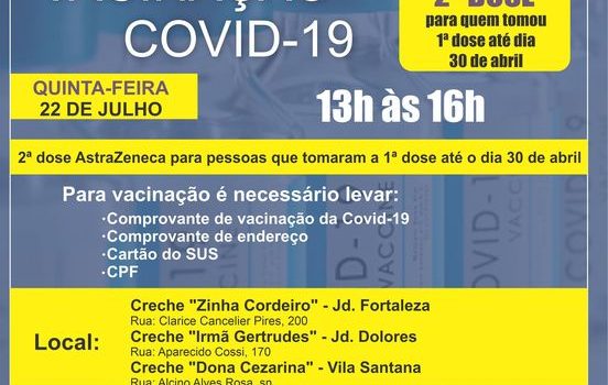 VACINAÇÃO 2ª DOSE AMANHA PARA PESSOAS QUE TOMARAM A 1ª DOSE ATÉ O DIA 30 DE ABRIL