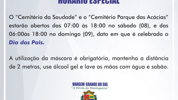 CEMITÉRIO NO DIA DOS PAIS ESTARÁ ABERTO EM HORÁRIO ESPECIAL