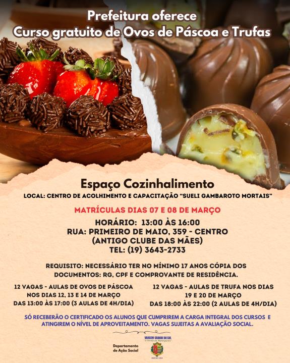 CURSOS GRATUITOS DE OVO DE PÁSCOA E TRUFAS