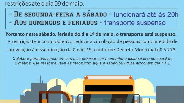 TRANSPORTE PÚBLICO NÃO IRÁ CIRCULAR AOS DOMINGOS E FERIADOS
