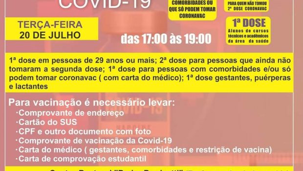 VACINAÇÃO PARA VÁRIOS GRUPOS AMANHÃ!