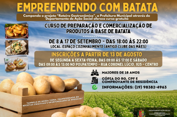 PREFEITURA LANÇA CURSO DE CULINÁRIA EMPREENDENDO COM BATATA
