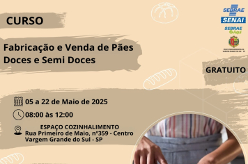 CURSO GRATUITO DE FABRICAÇÃO E VENDA DE PÃES DOCES E SEMI DOCES ESPAÇO COZINHALIMENTO