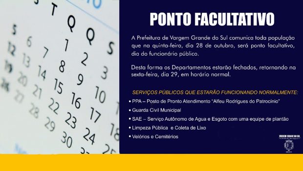 PONTO FACULTATIVO AMANHÃ, DIA 28.