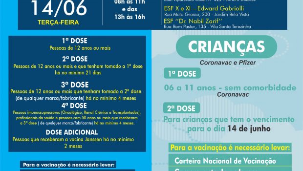AMANHÃ TEM VACINAÇÃO CONTRA A COVID-19 E GRIPE!