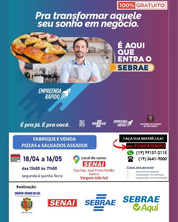 CURSO GRATUITO DE FABRICAÇÃO E VENDA DE PIZZAS E SALGADOS ASSADOS