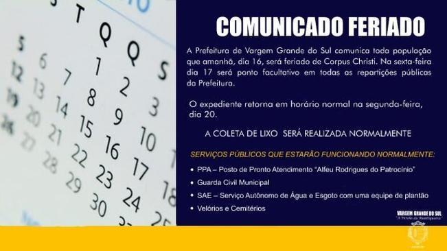 COMUNICADO FERIADO PREFEITURA E POUPATEMPO