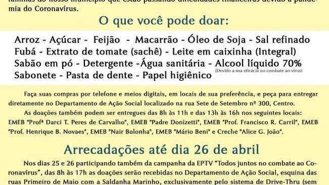 CAMPANHA DE ARRECADAÇÃO DE ALIMENTOS “VARGEM SOLIDÁRIA”