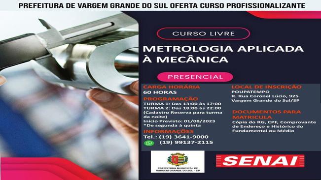 CURSO GRATUITO DE METROLOGIA APLICADA À MECÂNICA