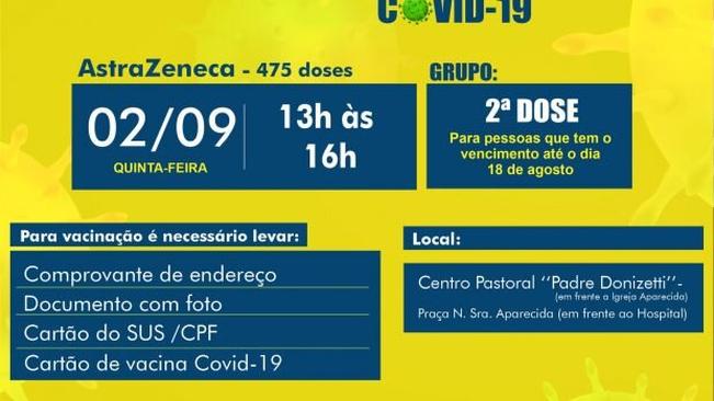 VACINAÇÃO 2º DOSE DE ASTRAZENECA PARA PESSOAS QUE TEM O VENCIMENTO ATÉ O DIA 18 DE AGOSTO