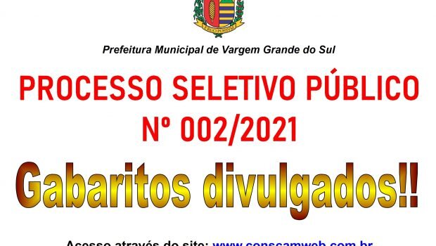 OS GABARITOS DO PROCESSO SELETIVO Nº 002/2021 FORAM DIVULGADOS
