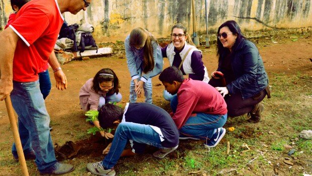 Alunos da EMEB Mário Beni realizaram plantio de mudas árvores ao lado da escola