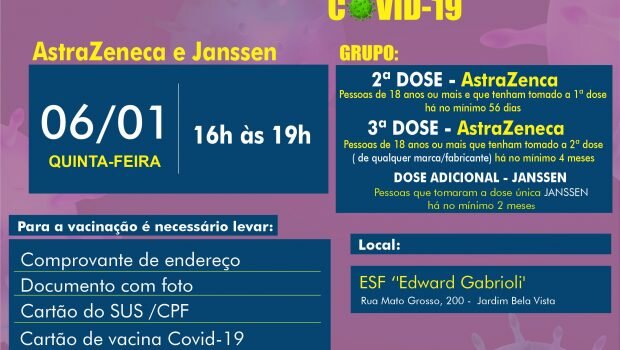 VACINAÇÃO 2ª, 3ª dose – ASTRAZENECA E JANSSEN