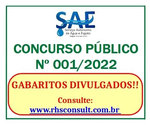 OS GABARITOS DO CONCURSO PÚBLICO Nº 001/2022 DO SAE JÁ ESTÃO DISPONÍVEIS