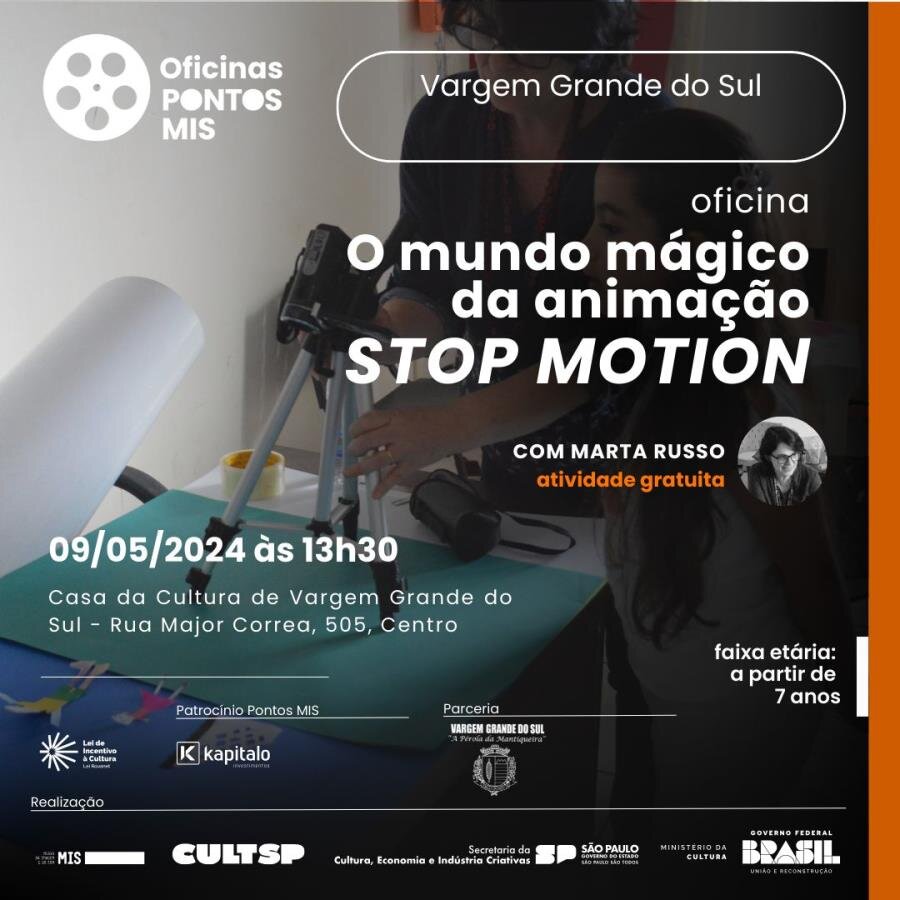 OFICINA STOP MOTION “O MUNDO MÁGICO DE ANIMAÇÃO” ACONTECE NESTA QUINTA-FEIRA (09) ATRAVÉS DO PONTO MIS NA CASA DA CULTURA