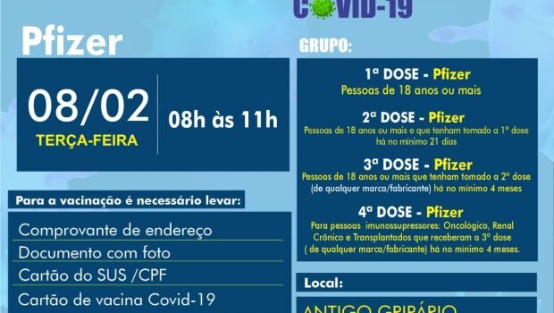VACINAÇÃO 1ª, 2ª, 3ª E 4ª DOSE DA PFIZER