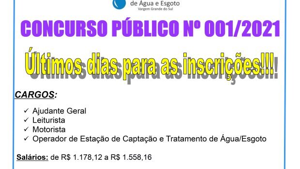 ÚLTIMOS DIAS PARA AS INSCRIÇÕES NO CONCURSO PÚBLICO DO SAE