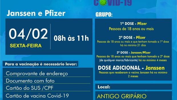 VACINAÇÃO 1ª, 2ª, 3ª E DOSE ADICIONAL DE JANSSEN E PFIZER