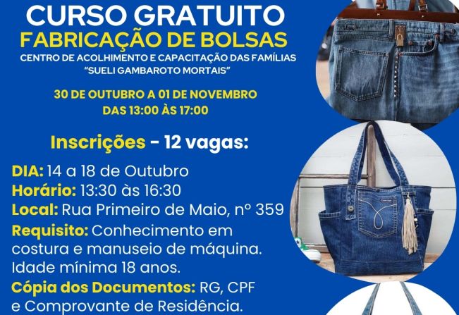 CURSO GRATUITO DE FABRICAÇÃO DE BOLSAS