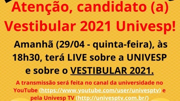 UNIVESP DE VARGEM ABRE INSCRIÇÕES PARA O VESTIBULAR 2021