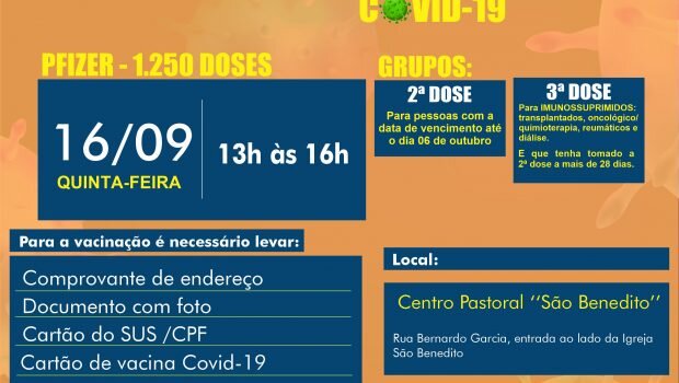 VACINAÇÃO DE 2ª e 3ª DOSE PFIZER contra a COVID-19