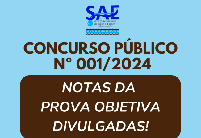NOTAS DAS PROVAS OBJETIVAS DO CONCURSO PÚBLICO Nº 001/2024 DO SAE FORAM DIVULGADAS
