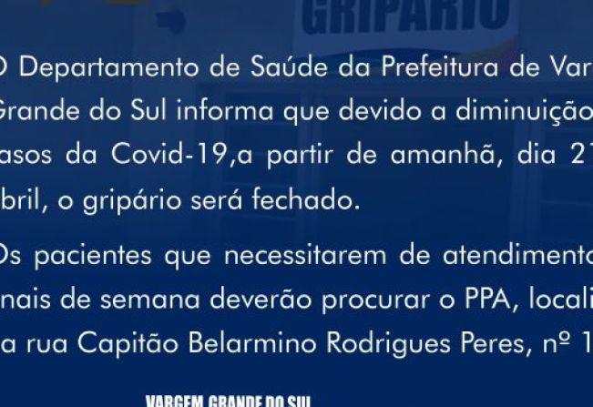 COMUNICADO FECHAMENTO GRIPÁRIO