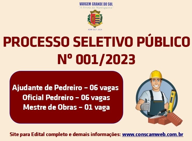 A LISTA DE INSCRITOS NO PROCESSO SELETIVO PARA PEDREIROS FOI DIVULGADA