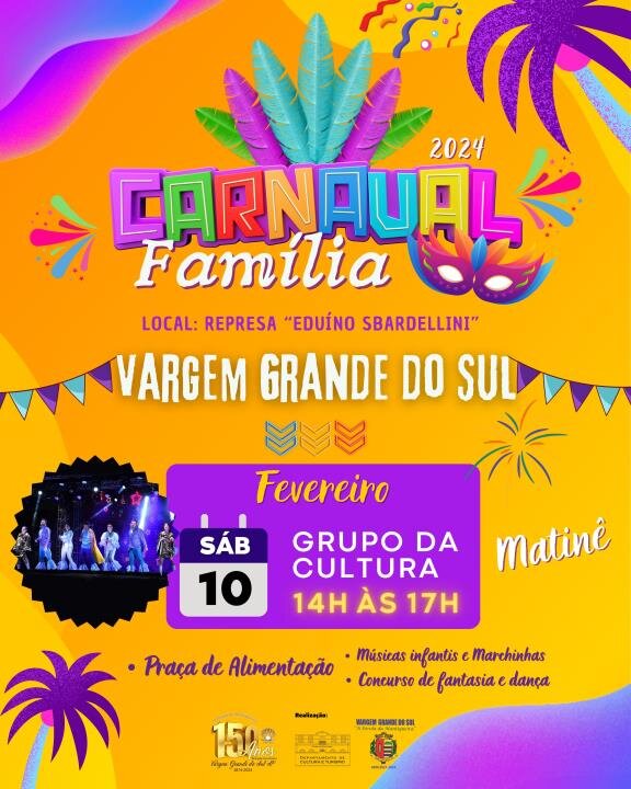 CARNAVAL FAMÍLIA 2024 COMEÇA NO SÁBADO (10) COM APRESENTAÇÃO DOS CANTORES DA CULTURA