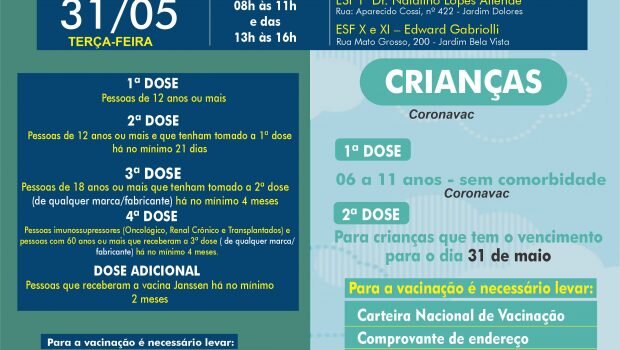 VACINAÇÃO AMANHÃ CONTRA COVID-19 E GRIPE!
