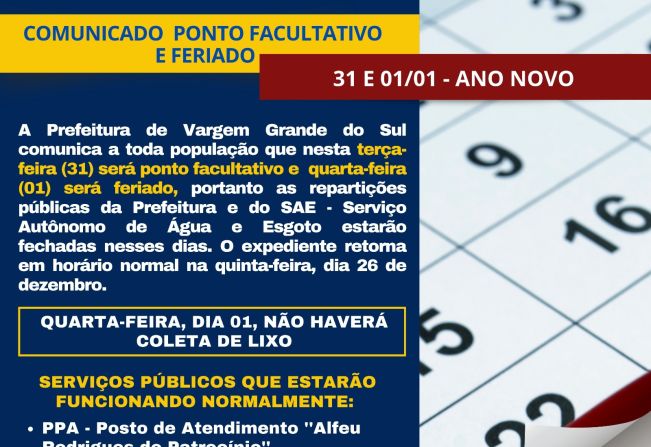 COMUNICADO PONTO FACULTATIVO E FERIADO