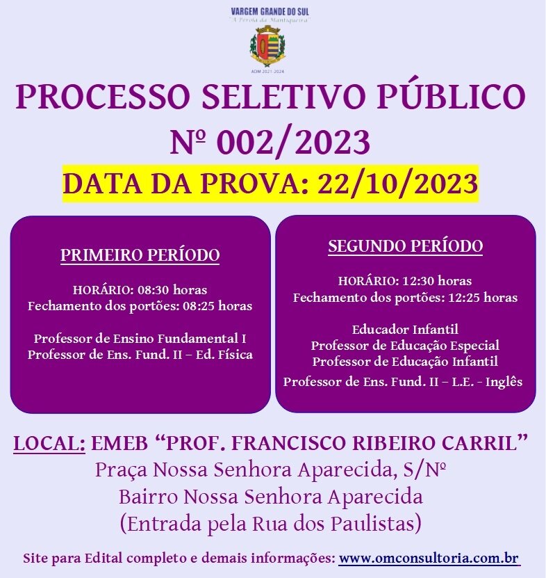O LOCAL PARA AS PROVAS OBJETIVAS DO PROCESSO SELETIVO Nº 002/2023 FOI DIVULGADO