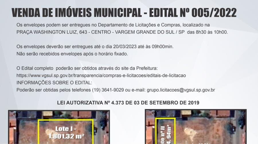 PREFEITURA COLOCA 02 LOTES DE TERRENOS A VENDA ATRAVÉS DE CONCORRÊNCIA MAIOR OFERTA