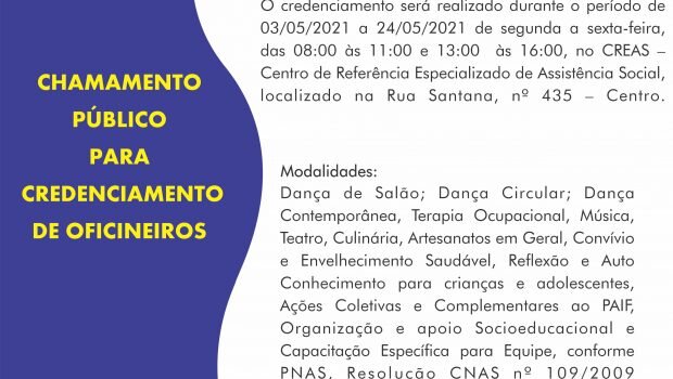 OFICINEIROS PODEM REALIZAR CREDENCIAMENTO PARA PRESTAÇÃO DE SERVIÇOS AO DEPARTAMENTO DE AÇÃO SOCIAL