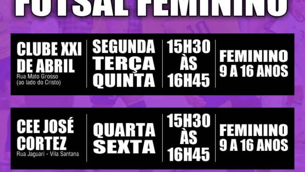 AULAS GRATUITAS DE FUTSAL FEMININO E MASCULINO JÁ COMEÇARAM AS AULAS