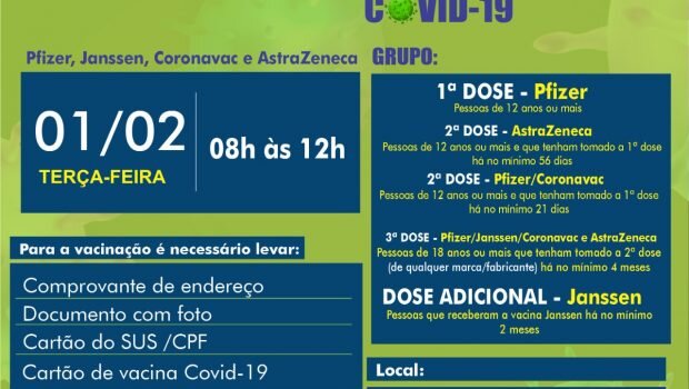 VACINAÇÃO 1ª, 2ª, 3ª E DOSE ADICIONAL ASTRAZENECA, CORONAVAC ,JANSSEN e PFIZER