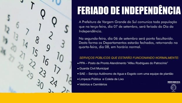 FERIADO DE INDEPENDÊNCIA