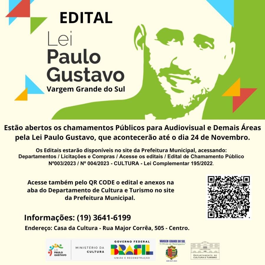 ESTÃO ABERTOS OS CHAMENTOS PÚBLICOS PARA AUDIOVISUAL E DEMAIS ÁREAS PELA LEI PAULO GUSTAVO