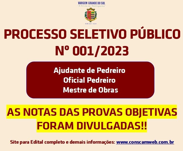 AS NOTAS DAS PROVAS DO PROCESSO SELETIVO PARA PEDREIROS FORAM DIVULGADAS