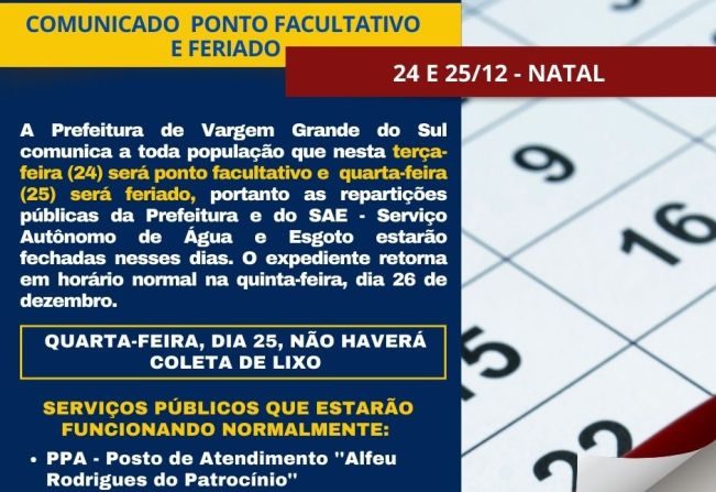 COMUNICADO PONTO FACULTATIVO E FERIADO