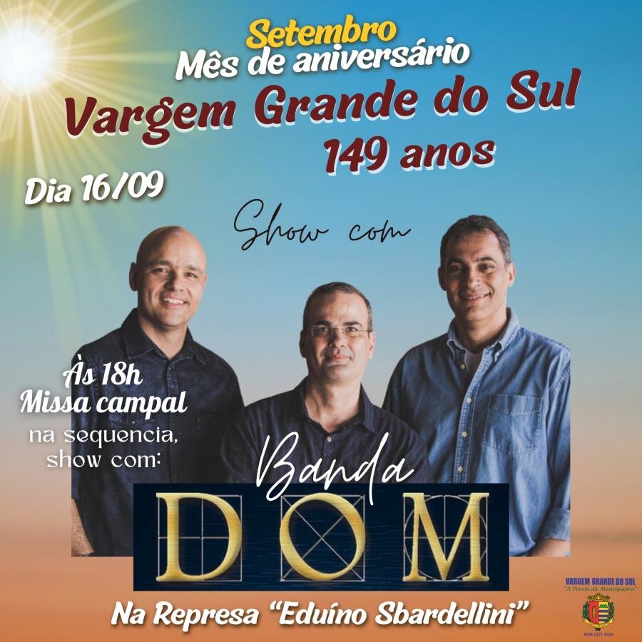 AMANHÃ (16) MISSA CAMPAL E SHOW COM BANDA DOM NA REPRESA