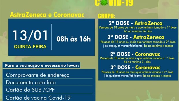 VACINAÇÃO 2ª, 3ª CORONAVAC E ASTRAZENECA