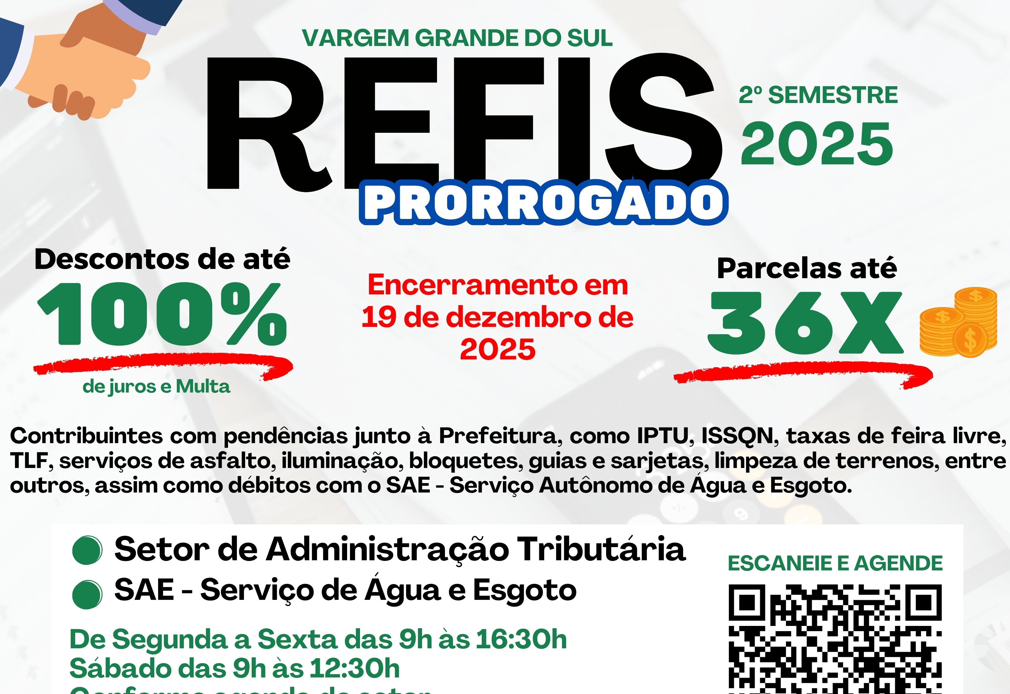 REFIS 2025 SEGUE COM PRORROGAÇÃO ATÉ 19 DE DEZEMBRO