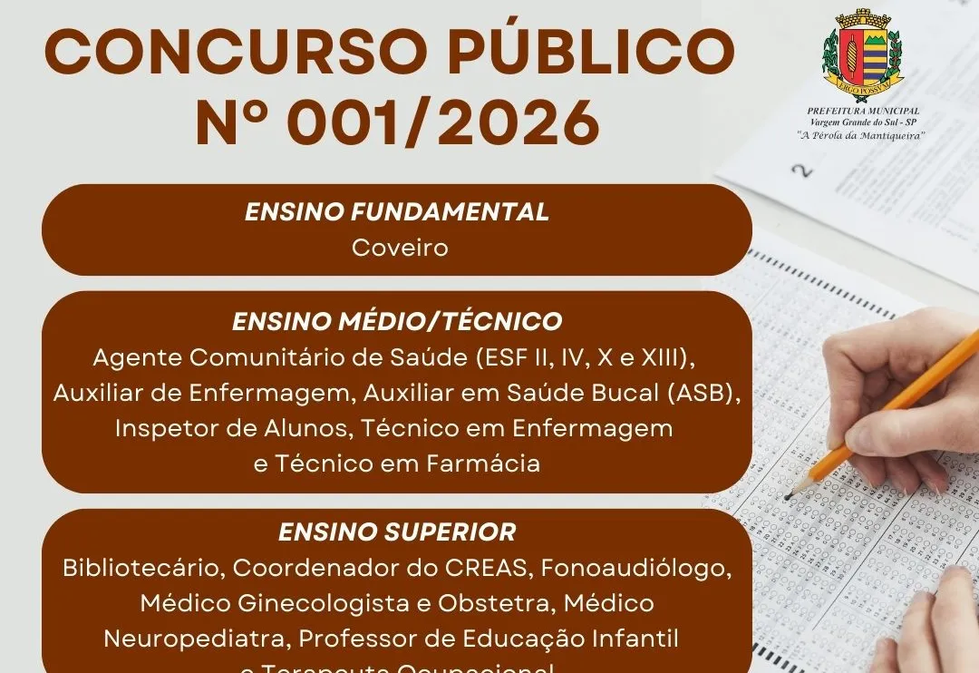 A PREFEITURA PUBLICOU EDITAL DE CONCURSO PÚBLICO PARA DIVERSOS CARGOS
