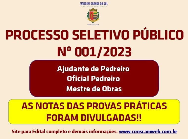 AS NOTAS DAS PROVAS PRÁTICAS DO PROCESSO SELETIVO PARA PEDREIROS FORAM DIVULGADAS
